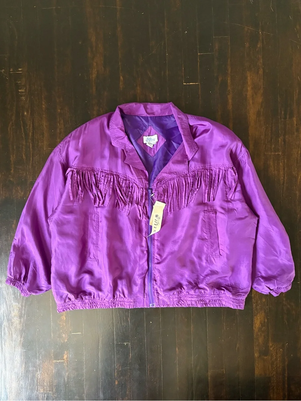 VTG Kathy White 100% Silk Fringe Tracksuit Set Purple Plus Size 4X NWT 1995